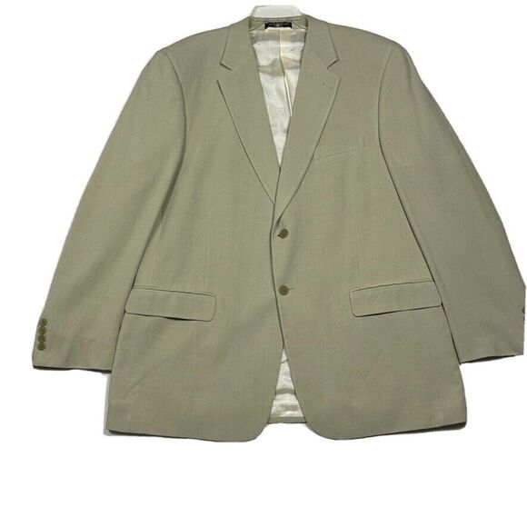 M black label Mens 46L Blazer 100% Pure Silk Beige Notch Lapel Lined